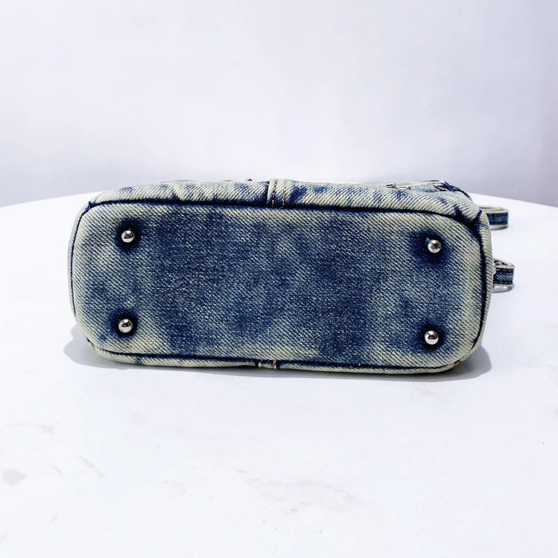 Bloqueio rebite decoração chave sacos para mulheres designer de luxo bolsa e bolsa 2024 novo no vintage lavagem água denim pequeno ombro bolsa transversal frete grátis chegada rápida