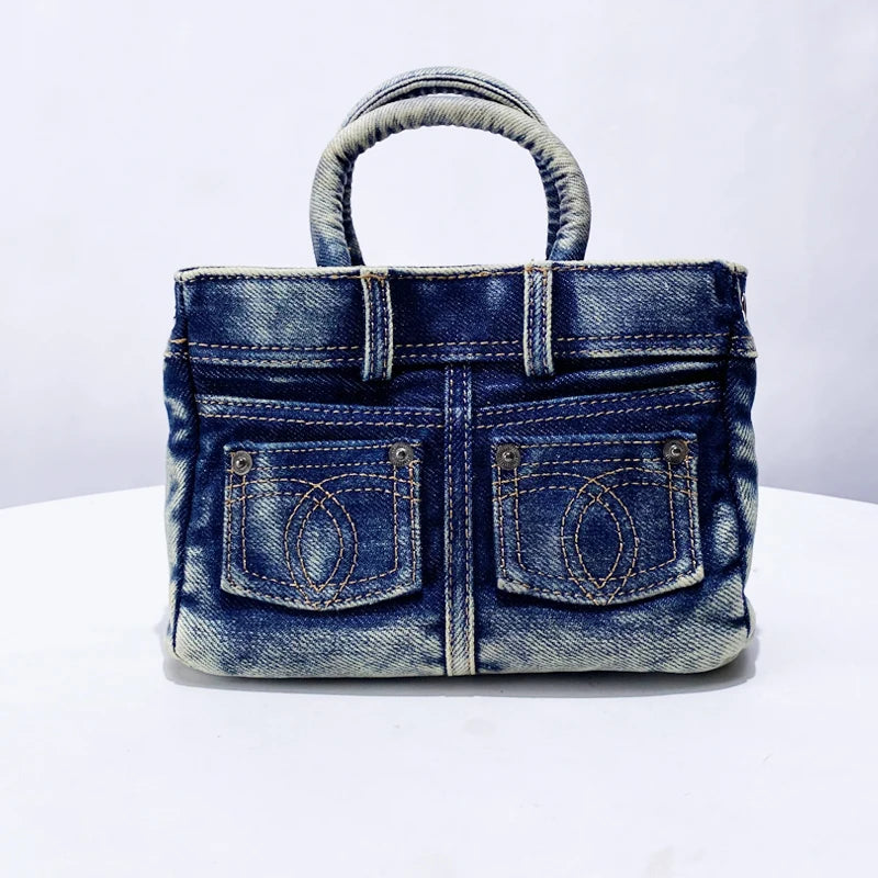 Bloqueio rebite decoração chave sacos para mulheres designer de luxo bolsa e bolsa 2024 novo no vintage lavagem água denim pequeno ombro bolsa transversal frete grátis chegada rápida